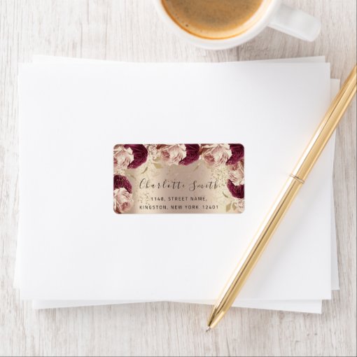 Bridal RSVP Wedding Pink Floral Rose Marsala Label | Zazzle