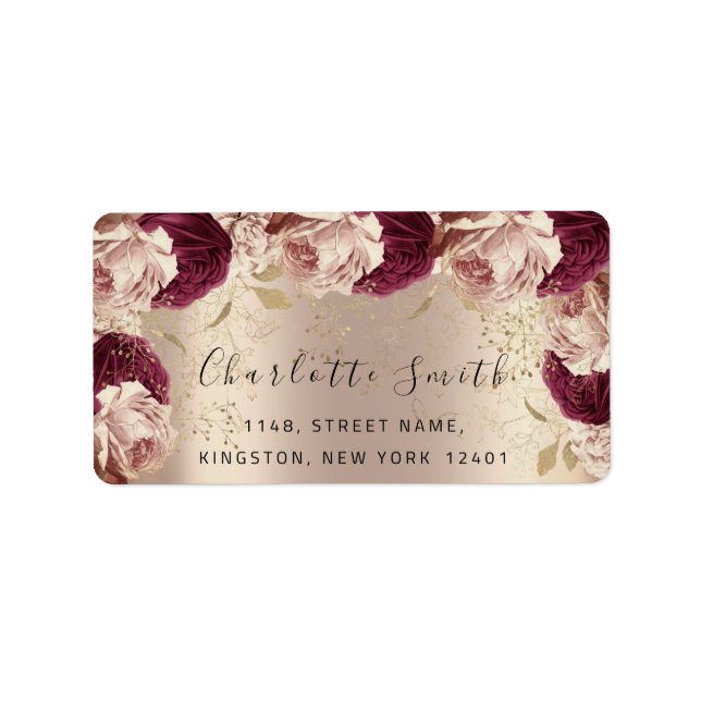 Bridal RSVP Wedding Pink Floral Rose Marsala Label (Front)