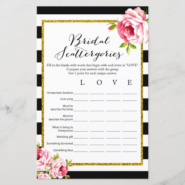 Bridal Scattergories - Bridal Shower Game (Front)