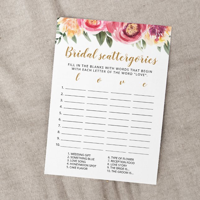 Bridal Scattergories editable Bridal Shower Card (Creator Uploaded)