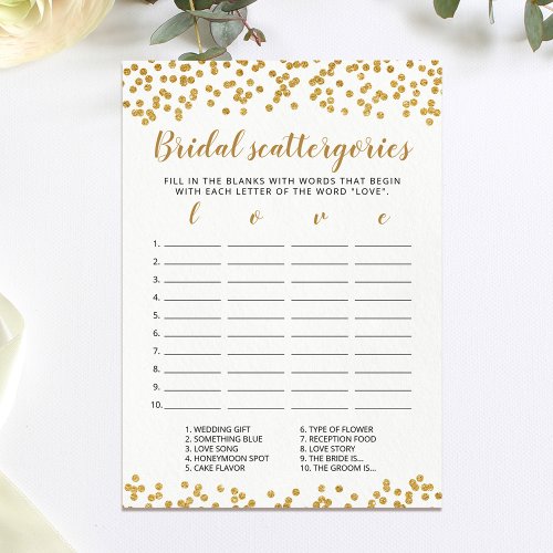 Bridal Scattergories editable Bridal Shower Card