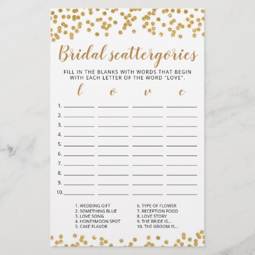 Bridal Scattergories editable game Bridal Shower