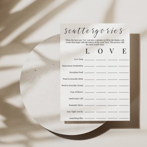 Bridal Scattergories Game Invitation