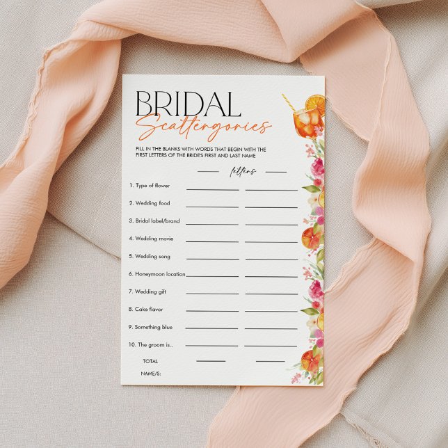 Bridal Scattergories Spritz Bridal Shower Game (Bridal Scattegories | Love at First Spritz | Bright Floral Citrus Bridal Shower Games)