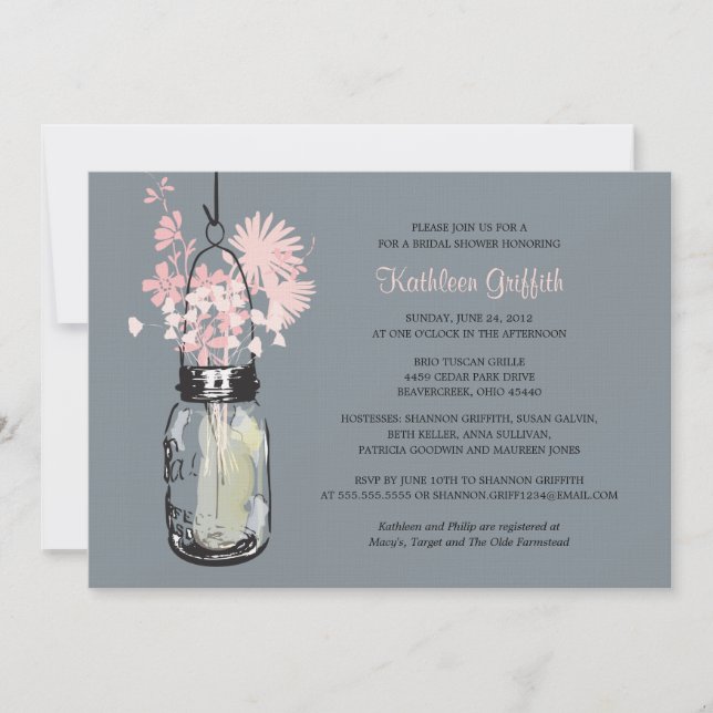 Bridal Showe Wildflowers & Mason Jar Invitation (Front)