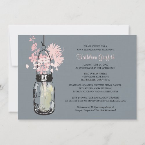 Bridal Showe Wildflowers &amp; Mason Jar Custom Invitations