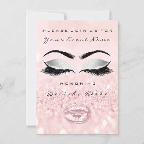 Bridal Shower 16th Pastel Rose Kiss Glitter Silver Invitation