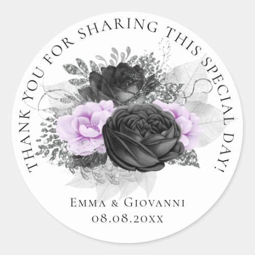 Bridal  Shower 16th Thank Black Pink White Flower Classic Round Sticker