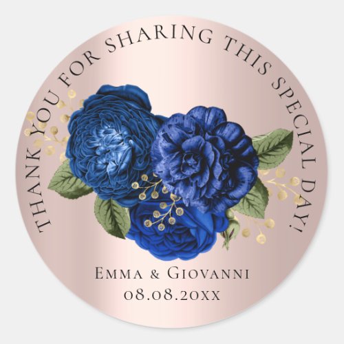 Bridal  Shower 16th Thank Blue Rose Flower  Classic Round Sticker