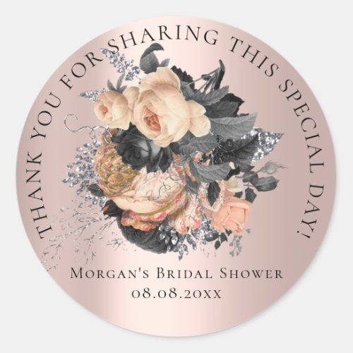 Bridal  Shower 16th Thank Floral Rose Gold Peach Classic Round Sticker