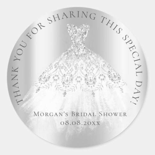 Bridal  Shower 16th Thank Glitter Gray Silver Classic Round Sticker