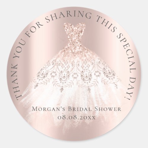 Bridal  Shower 16th Thank Glitter Pink Rose Classic Round Sticker