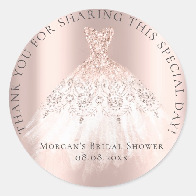 Bridal  Shower 16th Thank Glitter Pink Rose Classic Round Sticker (Front)
