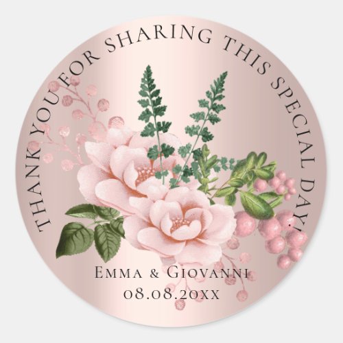 Bridal  Shower 16th Thank Mint Green Rose Flower  Classic Round Sticker