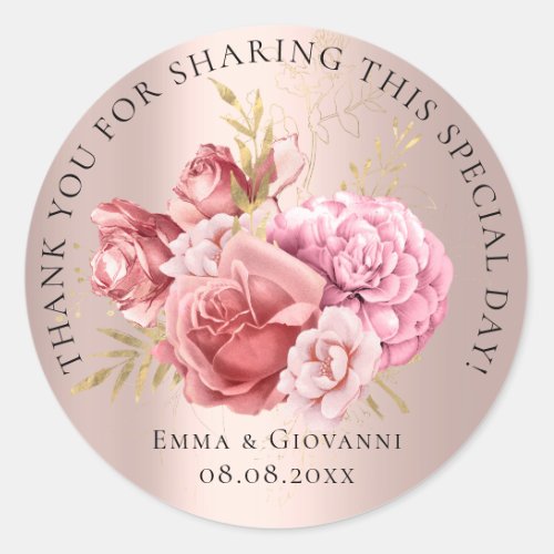 Bridal  Shower 16th Thank Pink Roses Flower Classic Round Sticker