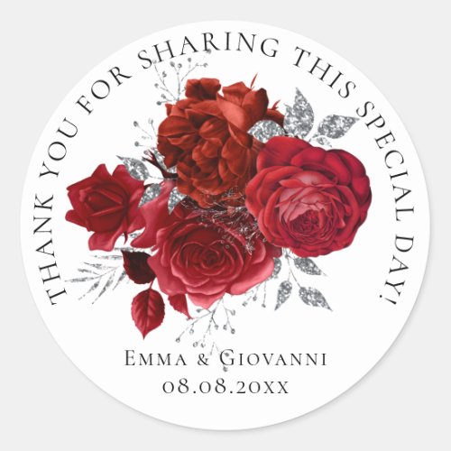 Bridal  Shower 16th Thank Red Roses White Flower Classic Round Sticker