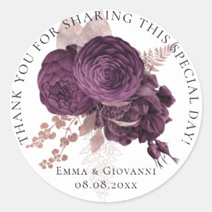 Bridal Shower 16th Thank Rose Wreath Flower White Classic Round Sticker