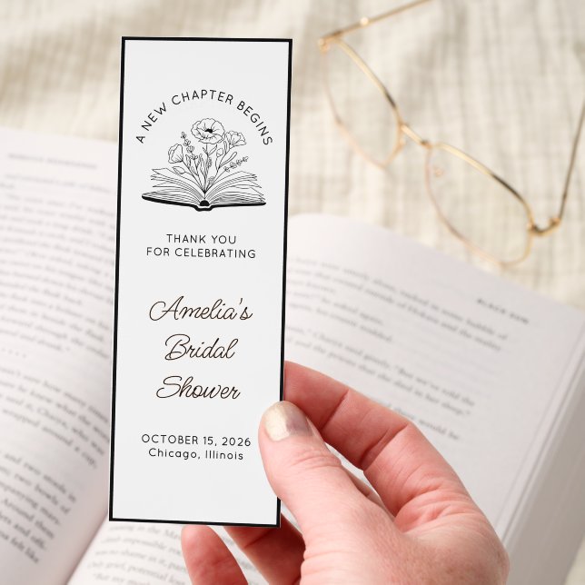 Bridal Shower "A New Chapter" Black and White Bookmarks (Hand)