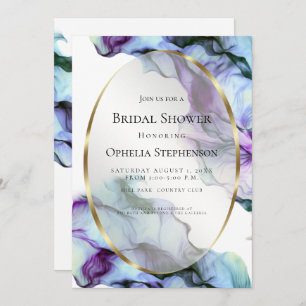 BRIDAL SHOWER Abstract Ink Vibrant Indigo Teal Invitation