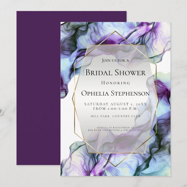 BRIDAL SHOWER | Abstract Watercolor Vibrant Plum Invitation (Front/Back)
