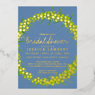 Bridal Shower Acacia yellow art flowers Foil Invitation