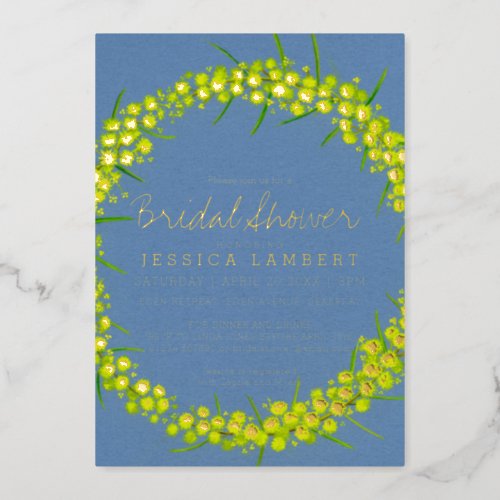 Bridal Shower Acacia yellow art flowers Foil Invitation