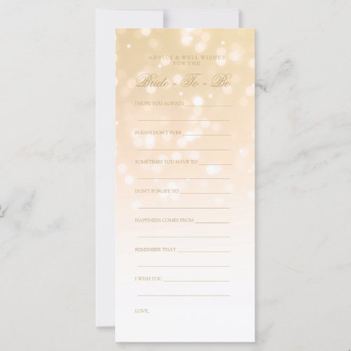 Bridal Shower Advice Card Gold Bokeh Sparkle Light