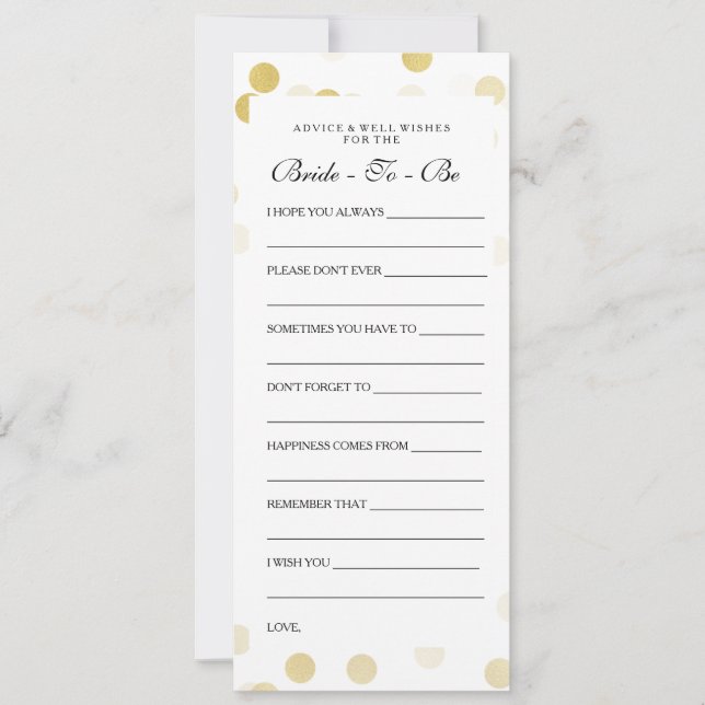 Bridal Shower Advice Cards Faux Gold Foil Glitter (Front)