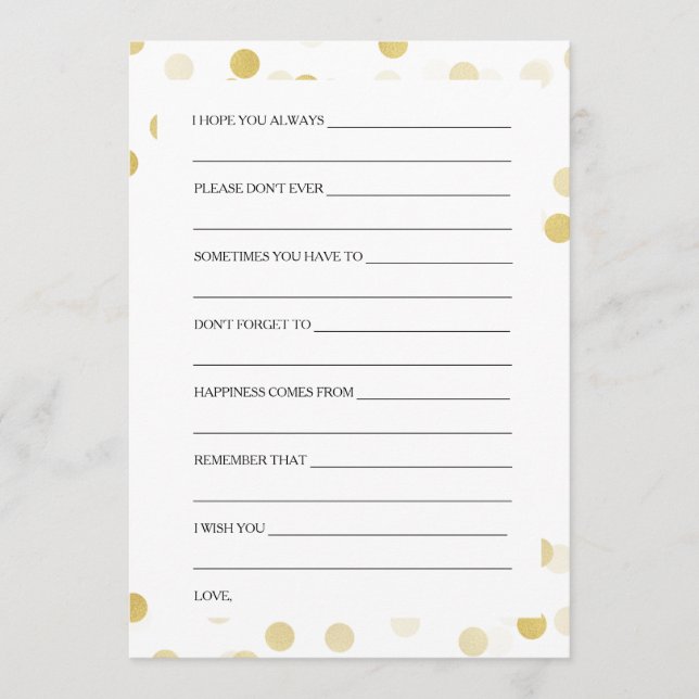 Bridal Shower Advice Cards Gold Foil Glitter Light (Front)