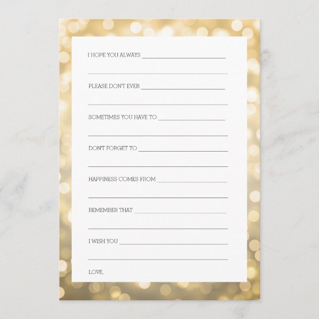 Bridal Shower Advice Cards Gold Glitter Lights (Front)