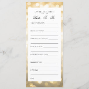 Bridal Shower Advice Cards Gold Glitter Lights