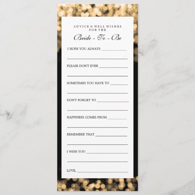 Bridal Shower Advice Cards Gold Lights (Front)