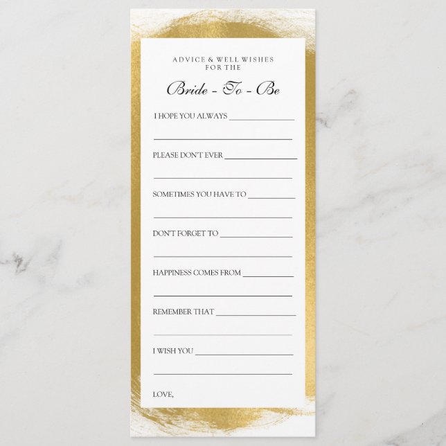Bridal Shower Advice Cards Gold Paint Look (Front)