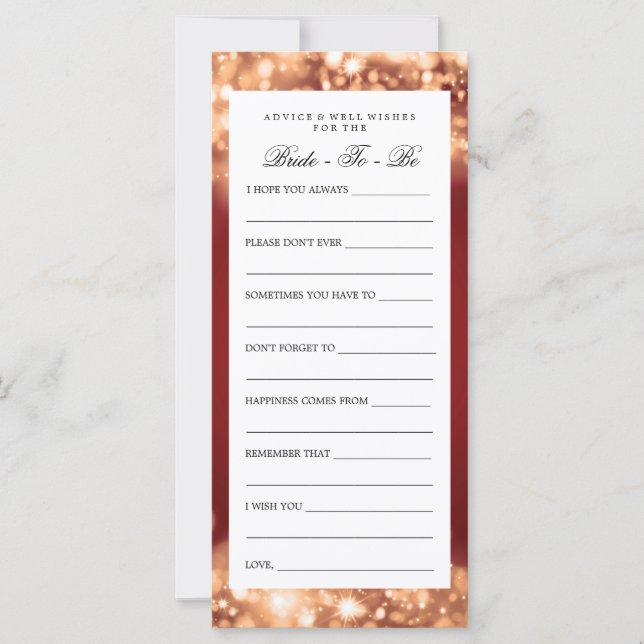 Bridal Shower Advice Cards Gold Sparkling Lights (Front)