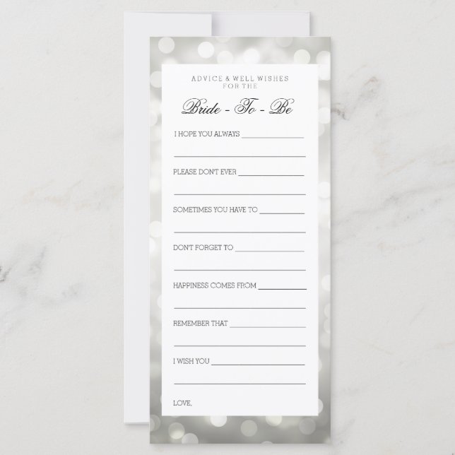 Bridal Shower Advice Cards Silver Glitter Lights (Front)