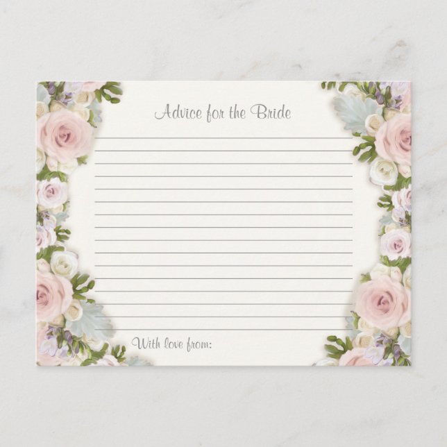 Bridal Shower Advice for Bride Rose Pretty Floral Card (Front)
