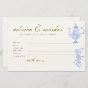 Bridal Shower Advice Game Tea Set China Lace Gold Stationery