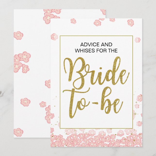 Bridal Shower Advice Sign | Pink and Gold Invitation (Front/Back)