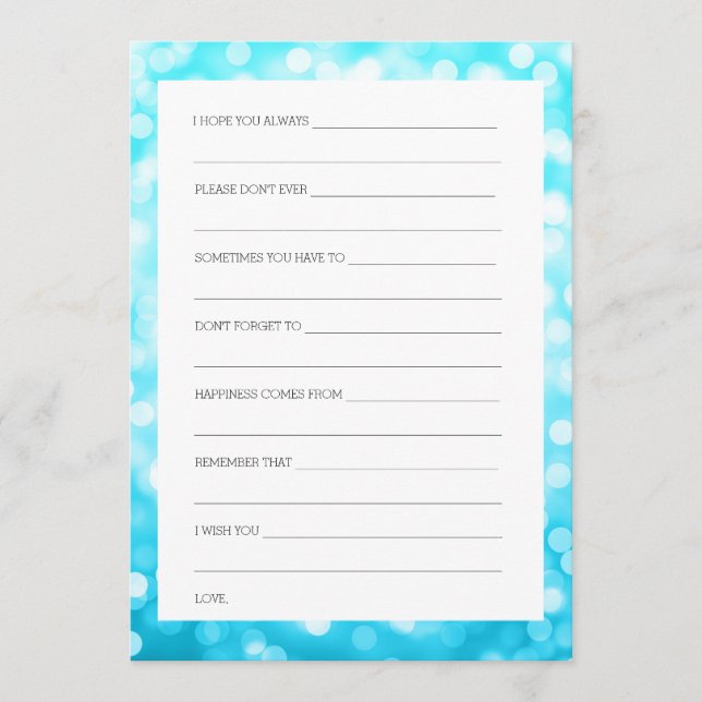 Bridal Shower Advice Turquoise Glitter Lights (Front)