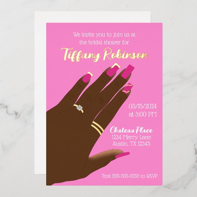 Bridal Shower African American Real  Foil Invitation (Front/Back)