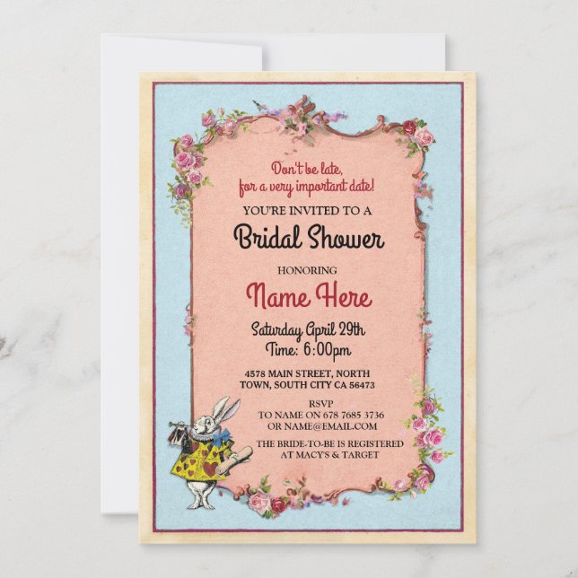 Bridal Shower Alice Wonderland Rabbit Party Invite (Front)