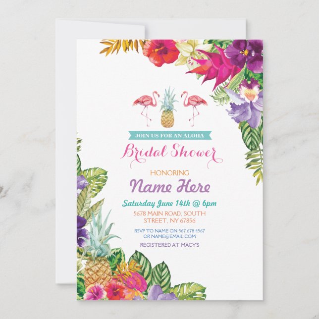Bridal Shower Aloha Luau Flamingo Invite (Front)