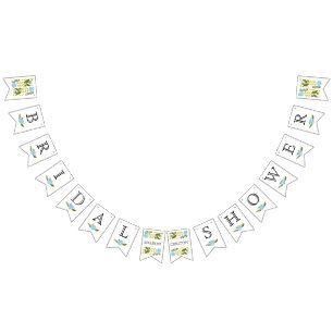 Bridal shower aqua and yellow wild flowers wedding bunting flags