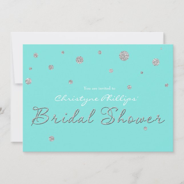 BRIDAL SHOWER Aqua Blue Silver Glitter Modern Card (Front)