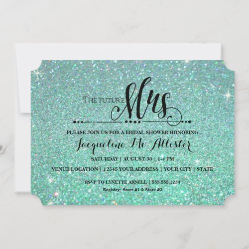 Bridal Shower Aqua Glitter Future Mrs Modern Fab Invitation