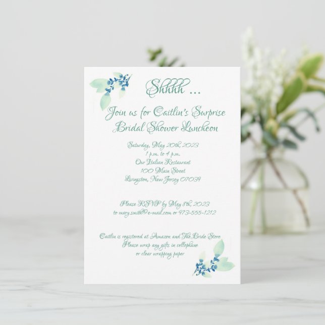 Bridal Shower, Aqua Watercolor  Invitation (Standing Front)