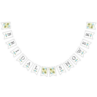 Bridal shower aqua, yellow flowers wedding floral bunting flags