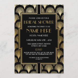 Bridal Shower Art Deco 1920's Black and Gold Party Invitation