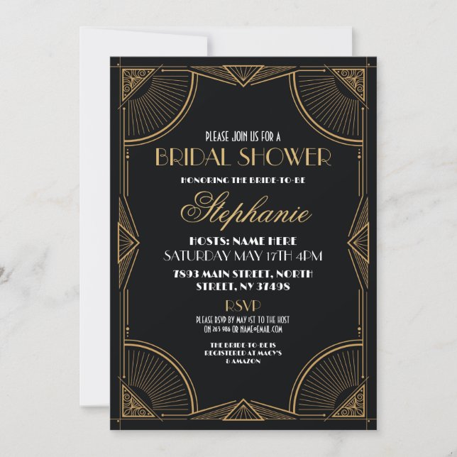 Bridal Shower Art Deco 1920's Gold Party Invite (Front)