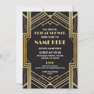 Bridal Shower Art Deco 1920's Gold Party Invite
